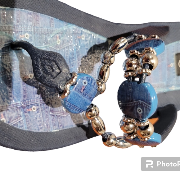 Sz 7 Grandco Denim Bead Thong Sandal - Picture 4 of 4